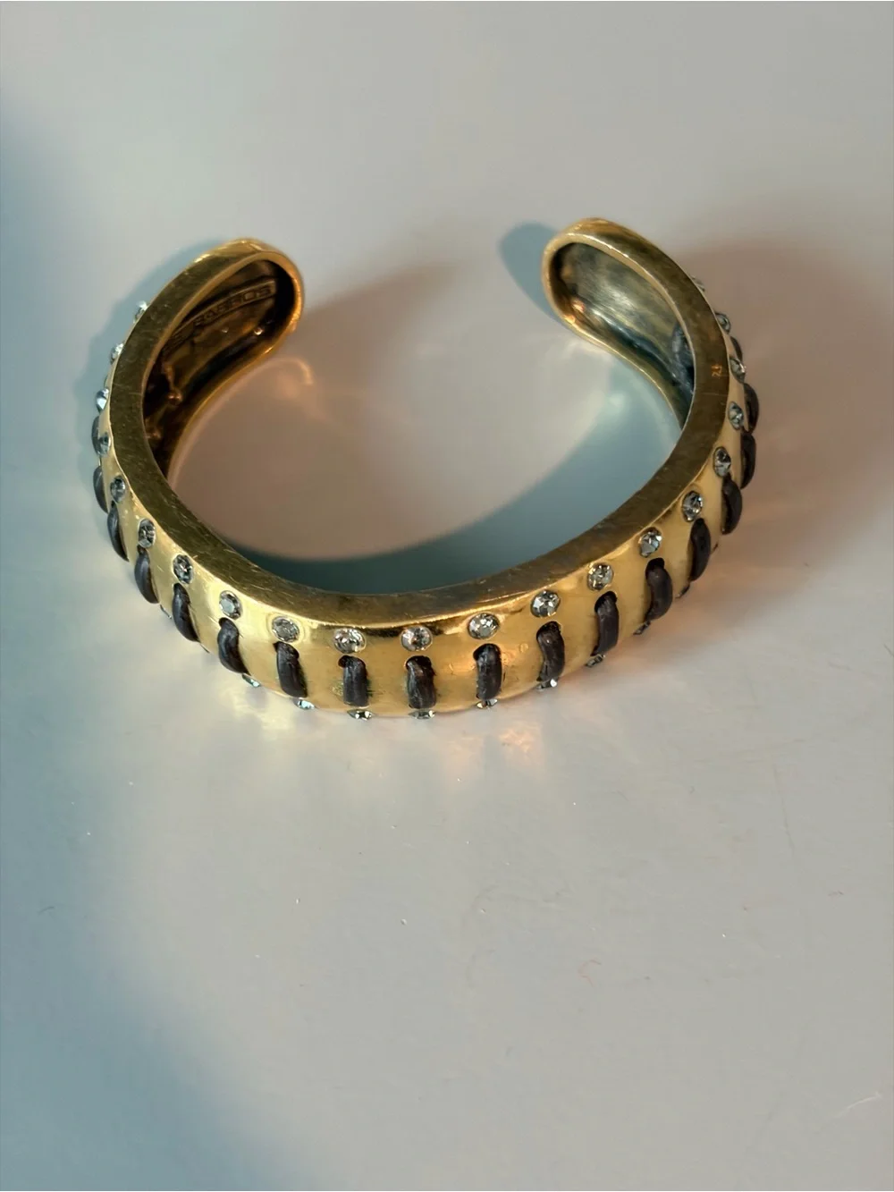 Gold Tone Cuff Bracelet with Black Accents and Crystals